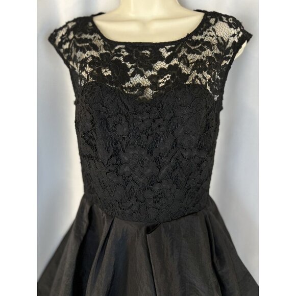 Marchesa Lace Illusion Fit & Flare Tafetta Mini Dress in Black $595 - Picture 4 of 13